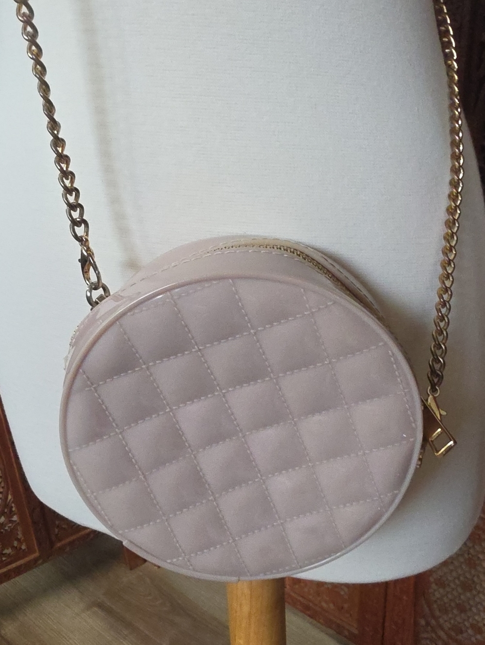 Quilted Round Crossbody Bag - Blush Pink